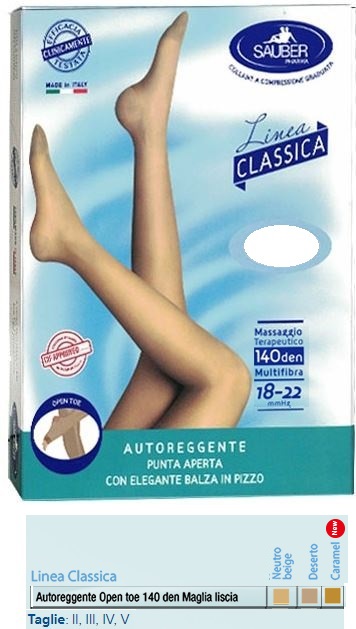 SAUBER AUTOREGGENTE OPEN TOE MAGLIA LISCIA 140 DEN COLORE NEUTRO BEIGE TAGLIA 5 LINEA CLASSICA - Farmacia De Pasquale