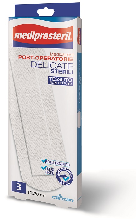MEDICAZIONE POST OPERATORIA MEDIPRESETERIL DELICATA TNT 10X30CM 3 PEZZI - Farmacia De Pasquale