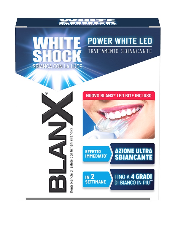 BLANX WHITE SHOCK TRATTAMENTO SBIANCANTE POWER WHITE 30 ML + LED BITE - Farmacia De Pasquale