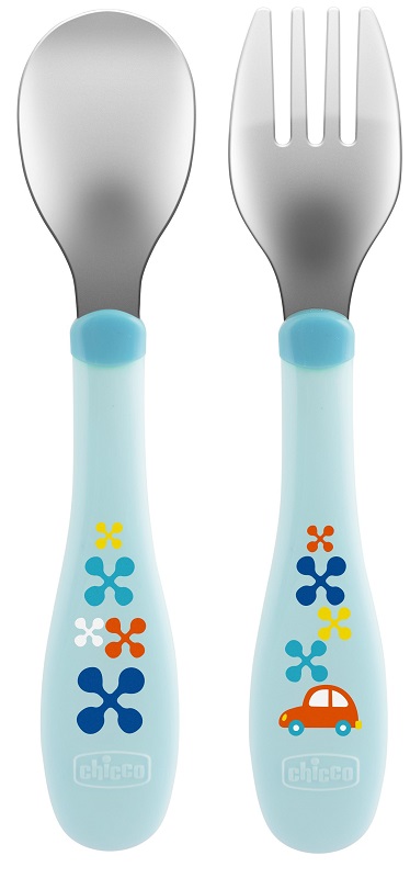 CHICCO POSATE INOX 18M+ AZZURRO/VERDE - Farmacia De Pasquale