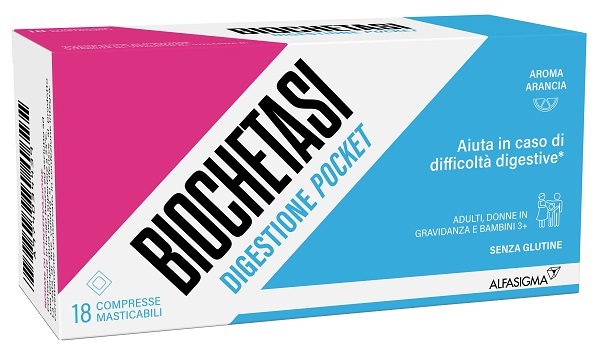 BIOCHETASI DIGESTIONE POCKET 18 COMPRESSE MASTICABILI - Farmacia De Pasquale