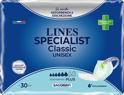 PANNOLONE SAGOMATO LINES SPECIALIST CLASSIC PLUS 30 PEZZI - Farmacia De Pasquale