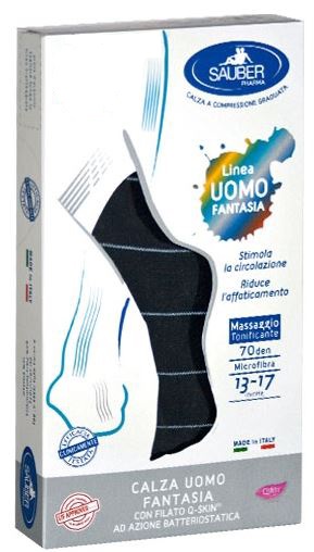 SAUBER CALZA UOMO FANTASIA Q-SKIN 70 DEN BLU RIGA SOTTILE GHIACCIO TAGLIA P - Farmacia De Pasquale