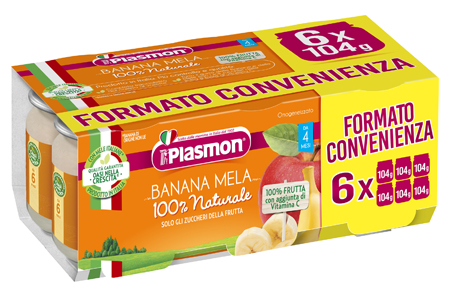 PLASMON OMOGENEIZZATO BANANA/MELA 6 X 104 G - Farmacia De Pasquale