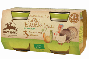 OMOGENEIZZATO CARNI BIANCHE CON VERDURE BABY FOOD BIO ALCE NERO 2X80 G - Farmacia De Pasquale