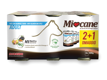 MIOCANE PATE' TRIS ADULT SALMONE/FARRO 3 X 400 G - Farmacia De Pasquale