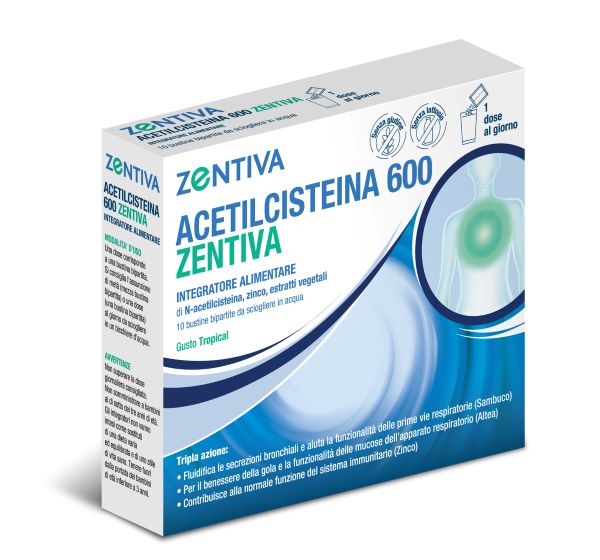 ACETILCISTEINA 600 ZENTIVA 10 BUSTINE BIPARTITE GUSTO TROPICAL - Farmacia De Pasquale