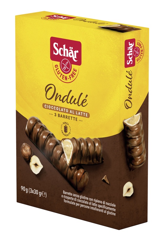 SCHAR ONDULE' BARRETTE CON RIPIENO DI NOCCIOLE RICOPERTE DI CIOCCOLATO AL LATTE 3 PORZIONI DA 30 G - Farmacia De Pasquale