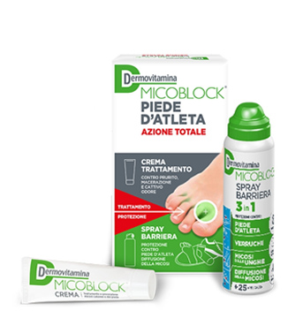 DERMOVITAMINA MICOBLOCK PIEDE D'ATLETA AZIONE TOTALE CREMA 30ML + SPRAY BARRIERA 3 IN 1 100 ML - Farmacia De Pasquale