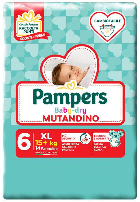 PAMPERS BABY DRY MUTANDINA XL 6 SMALL PACK 14 PEZZI - Farmacia De Pasquale