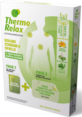 THERMORELAX PHYTO GEL DOLORI SCHIENA E SPALLE FASE 1 GEL SOLLIEVO IMMEDIATO E FASE 2 MAXI CEROTTO GEL MULTIFUNZIONALE CON ERBE 6 PEZZI - Farmacia De Pasquale