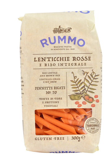 RUMMO PENNETTE RIGATE N 70 LENTICCHIE ROSSE E RISO INTEGRALE 300 G - Farmacia De Pasquale