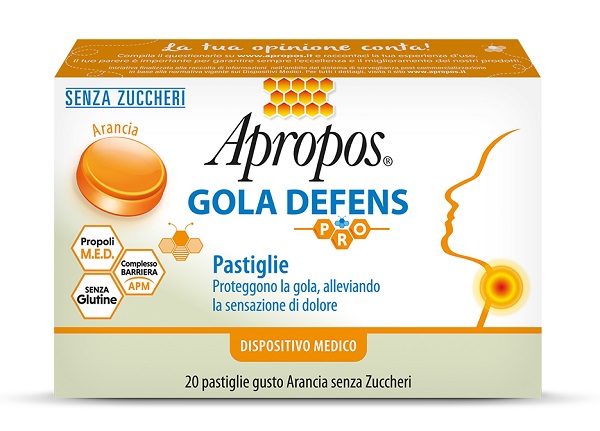 APROPOS GOLA DEFENS PRO 20 PASTIGLIE ARANCIA SENZA ZUCCHERO - Farmacia De Pasquale