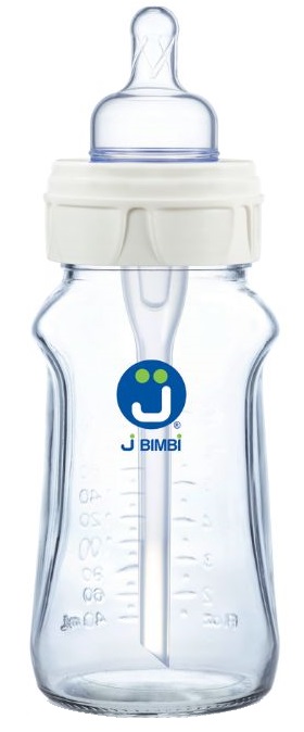 J BIMBI BFREE SUPER GLASS 260 ML BIBERON IN VETRO CON CANULA ANTICOLICHE E TETTARELLA IN SILICONE - Farmacia De Pasquale
