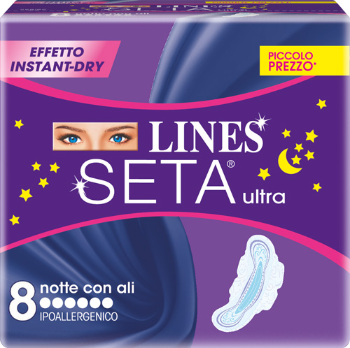 LINES SETA ULTRA ASSORBENTI DA NOTTE 8 PEZZI - Farmacia De Pasquale