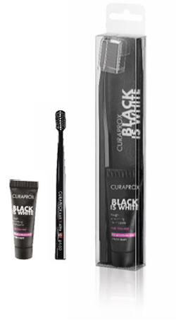 CURAPROX BLACK IS WHITE DENTIFRICI SBIANCANTI 1 DENTIFRICIO DA 10ML + 1 SPAZZOLINO - Farmacia De Pasquale