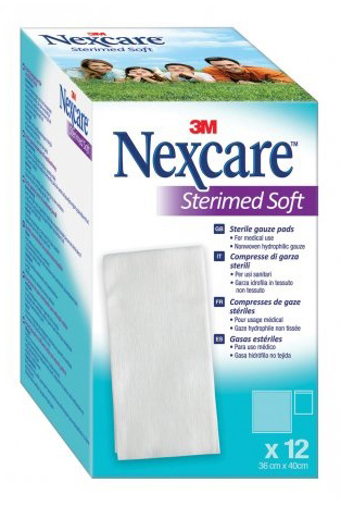 GARZA COMPRESSA STERILE NEXCARE STERIMED SOFT 18X40 CM MUL TILINGUAL 12 PEZZI - Farmacia De Pasquale