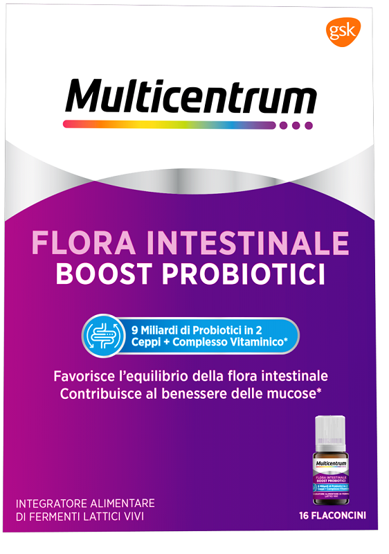 MULTICENTRUM FLORA INTESTINALE BOOST PROBIOTICI 16 FLACONCINI - Farmacia De Pasquale