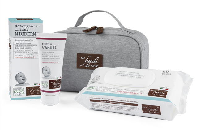 FIOCCHI DI RISO COFANETTO CAMBIO PANNOLINO 1 DETERGENTE INTIMO MIODERM 240 ML + 1 PASTA CAMBIO 100 ML + SALVIETTE ACQUA NON ACQUA 60 PEZZI + BEAUTY - Farmacia De Pasquale