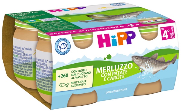 HIPP OMOGENEIZZATO MERLUZZO/PATATE/CAROTE 4X80 G - Farmacia De Pasquale