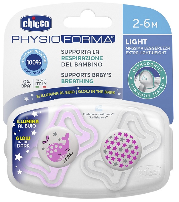 CHICCO SUCCHIETTO LIGHT LUMINOSO SILICONE 2-6 MESI 2 PEZZI - Farmacia De Pasquale