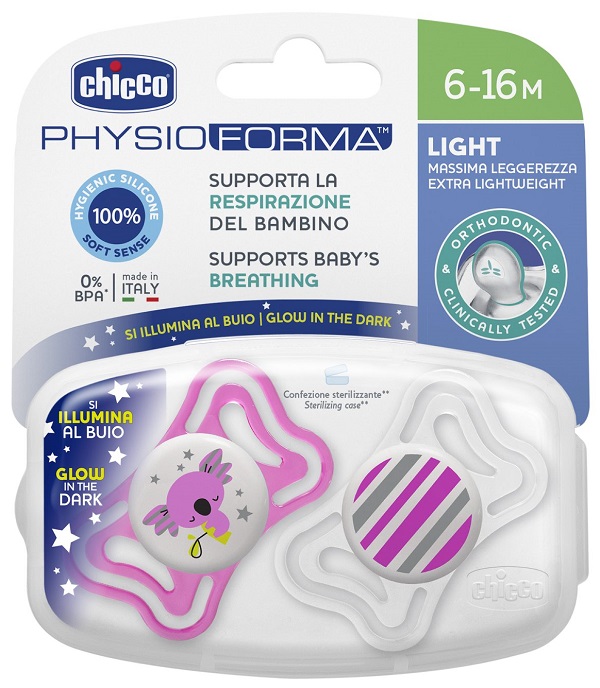 CHICCO SUCCHIETTO LIGHT LUMINOSO SILICONE 6-16 MESI 2 PEZZI - Farmacia De Pasquale