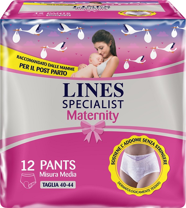 LINES SPECIALIST MATERNITY MUTANDINA ASSORBENTE PER PERDITE POST PARTO MISURA MEDIUM 12 PEZZI - Farmacia De Pasquale