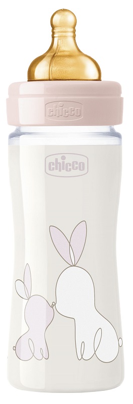 CHICCO BIBERON ORIGINAL 240ML VETRO 1 FORO 1 FORO GIRL CON TETTARELLA IN CAUCCIU' - Farmacia De Pasquale