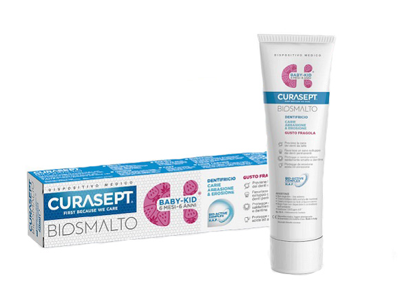 CURASEPT BIOSMALTO DENTIFRICIO BABY KID FRAGOLA CARIE ABRASIONE & EROSIONE 50 ML - Farmacia De Pasquale