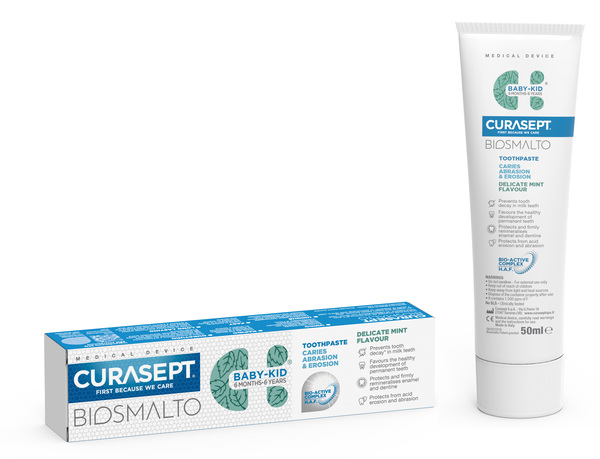 CURASEPT BIOSMALTO DENTIFRICIO BABY KID MENTA CARIE ABRASIONE & EROSIONE 50 ML - Farmacia De Pasquale