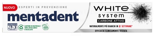 MENTADENT WHITE SYSTEM CHARCOAL 75 ML - Farmacia De Pasquale