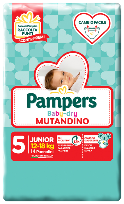 PANNOLINO A MUTANDINA PAMPERS BABY DRY JUNIOR SMALL PACK 14 PEZZI - Farmacia De Pasquale