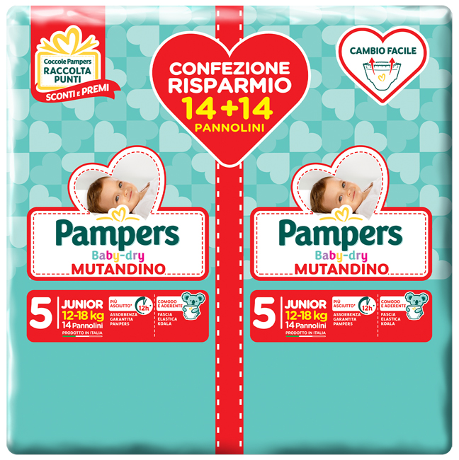 PAMPERS BABY DRY PANNOLINO A MUTANDINA DUO DOWNCOUNT JUNIOR 28 PEZZI - Farmacia De Pasquale