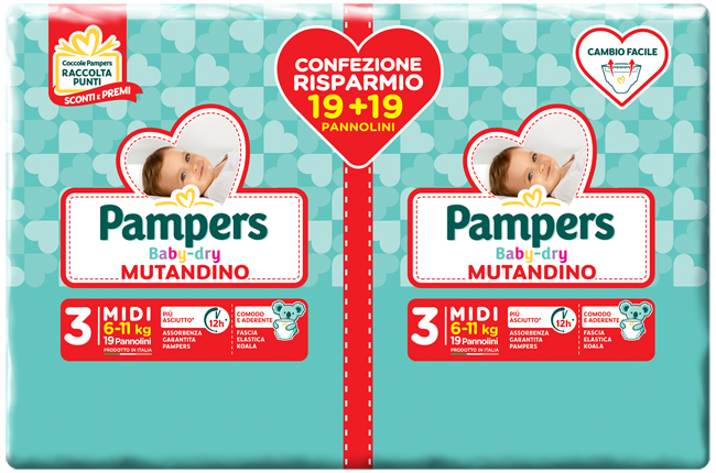 PAMPERS BABY DRY PANNOLINO A MUTANDINA DUO DWCT MIDI 38 PEZZI - Farmacia De Pasquale