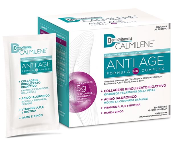 DERMOVITAMINA CALMILENE ANTIAGE IA A BASE DI COLLAGENE E ACIDO IALURONICO POLVERE 30 BUSTINE GUSTO VANIGLIA - Farmacia De Pasquale