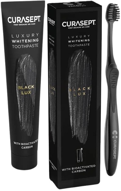 CURASEPT BLACK LUXURY WHITENING DENTIFRICIO 75 ML + SPAZZOLINO - Farmacia De Pasquale