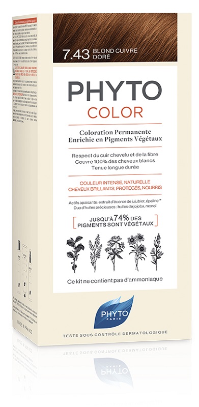 PHYTOCOLOR 7,43 BIONDO RAMATO DORATO LATTE + CREMA + MASCHERA + FOGLIETTO ILLUSTRATIVO + 1 PAIO DI GUANTI - Farmacia De Pasquale