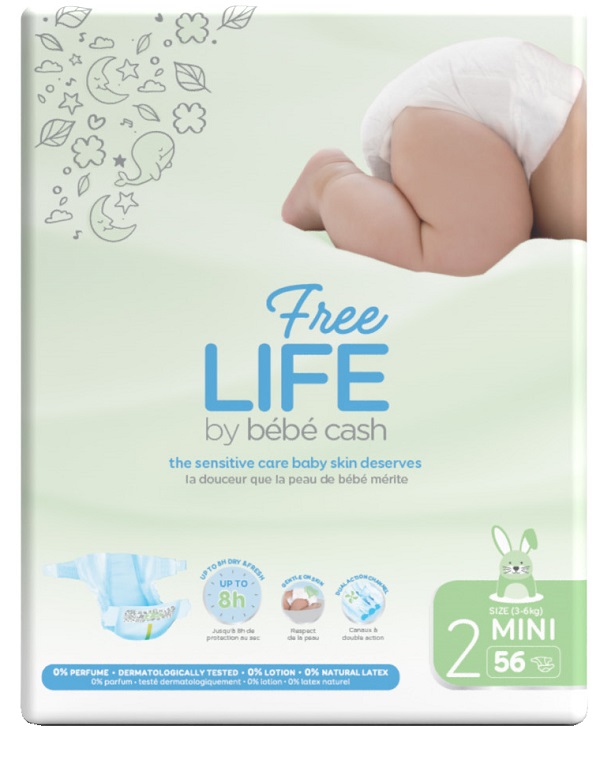 FREELIFE BY BEBECASH PANNOLINI MINI TAGLIA 2 3-6 KG GIROVITA 30-48 CM 56 PEZZI - Farmacia De Pasquale