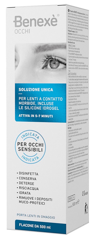 SOLUZIONE UNICA BENEXE' OCCHI PULIZIA LENTI A CONTATTO 500 ML + PORTALENTI IN OMAGGIO - Farmacia De Pasquale