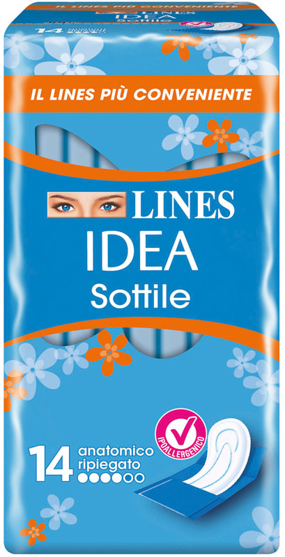 LINES IDEA ASSORBENTE SOTTILE RIPIEGATO ANATOMICO 14 PEZZI - Farmacia De Pasquale