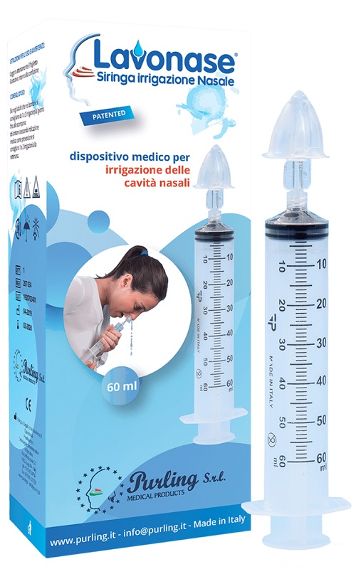 LAVONASE IRRIGAZIONE NASALE NON STERILE SIRINGA 60 ML + LUER-LOCK CON CAPPUCCIO + UGELLO NASALE CON RACCORDO LUER-LOCK + PERFORATORE CON VALVOLA NON RITORNO CON TAPPO - Farmacia De Pasquale