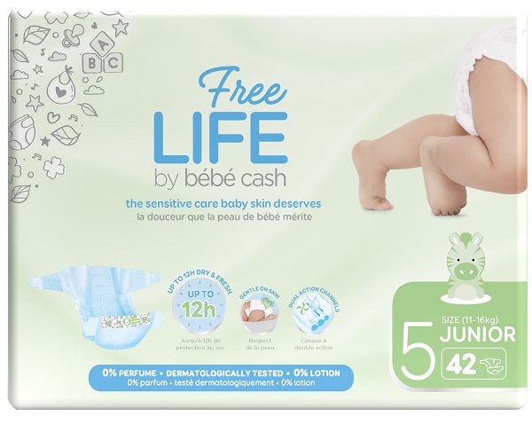 FREELIFE BY BEBECASH PANNOLINI JUNIOR TAGLIA 5 11-25 KG GIROVITA 41-62 CM 42 PEZZI - Farmacia De Pasquale