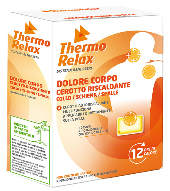 THERMORELAX CEROTTO AUTORISCALDANTE DOLORE CORPO COLLO/SCHIENA/SPALLE 4 PEZZI - Farmacia De Pasquale