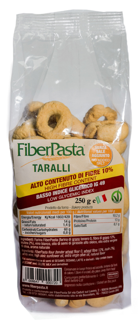 FIBERPASTA TARALLI BASSO INDICE GLICEMICO 250 G - Farmacia De Pasquale