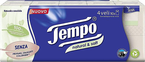 TEMPO FAZZOLETTI NATURAL&SOFT 10 PEZZI DA 9 FAZZOLETTI - Farmacia De Pasquale