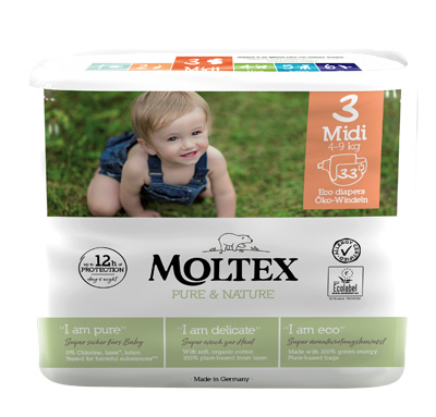 PANNOLINI MOLTEX PURE & NATURE MIDI 4-9 KG TAGLIA 3 33 PEZZI - Farmacia De Pasquale