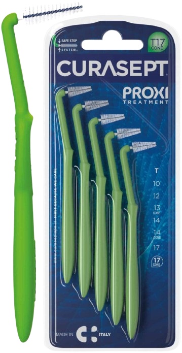 SCOVOLINO CURASEPT PROXI ANGLE MISURA T17 CONICO ISO 5 VERDE DIAMETRO 1,7 MM 5 PEZZI - Farmacia De Pasquale