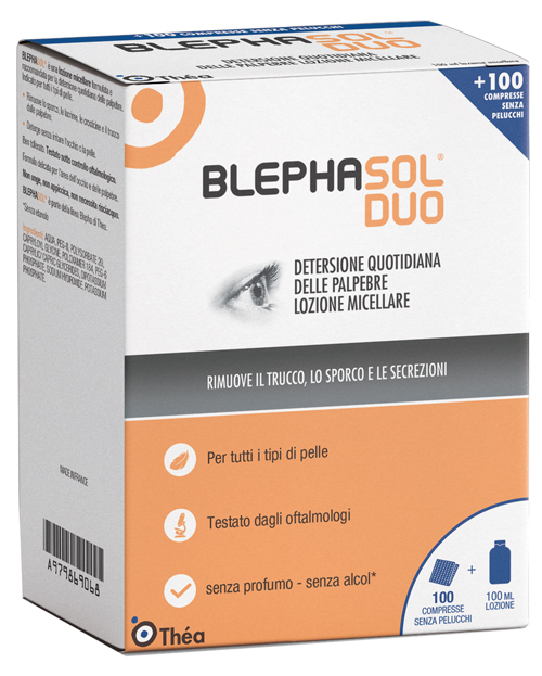 BLEPHASOL DUO SOLUZIONE MICELLARE IGIENE PALPEBRALE 100 ML + 100 GARZE - Farmacia De Pasquale