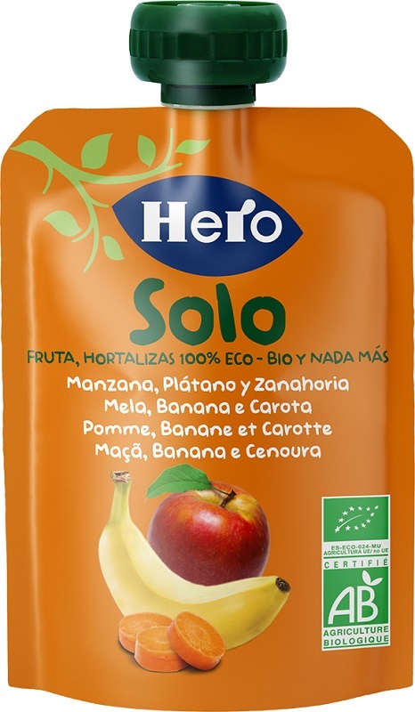 HERO SOLO FRUTTA FRULLATA 100% BIO MELA BANANA CAROTA 100 G - Farmacia De Pasquale