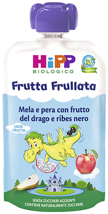 HIPP BIO FRUTTA FRULLATA DRAGONE MELA PERA FRUTTA DEL DRAGO RIBES NERO 90 G - Farmacia De Pasquale